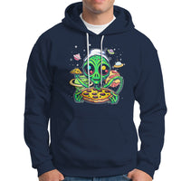 Alien Eating Pizza Outer Space With Planet UFO Hoodie - Wonder Print Shop