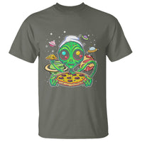 Alien Eating Pizza Outer Space With Planet UFO T Shirt - Wonder Print Shop