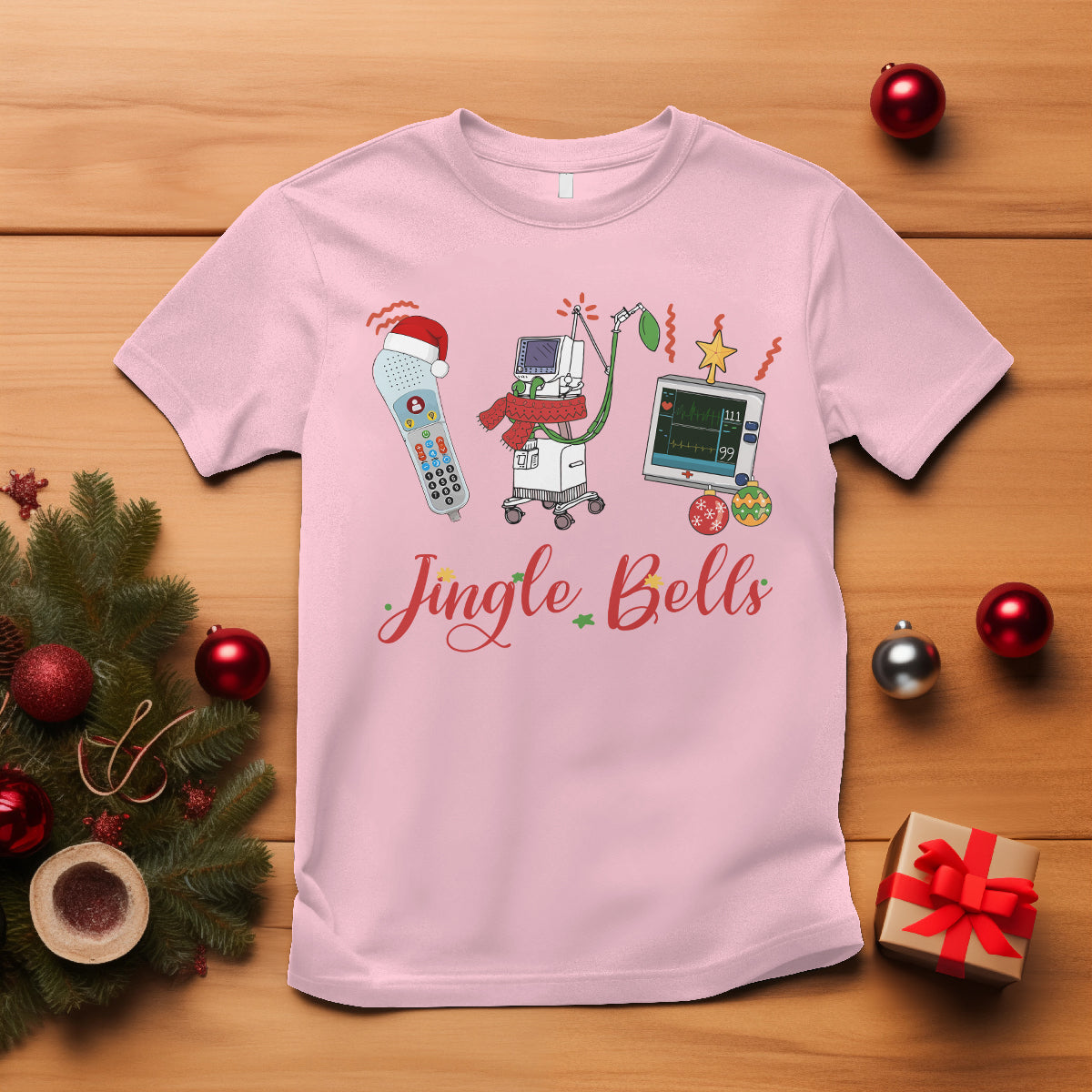 Christmas Nurse Jingle Bells Telemetry Respiratory Therapist T Shirt - Wonder Print Shop