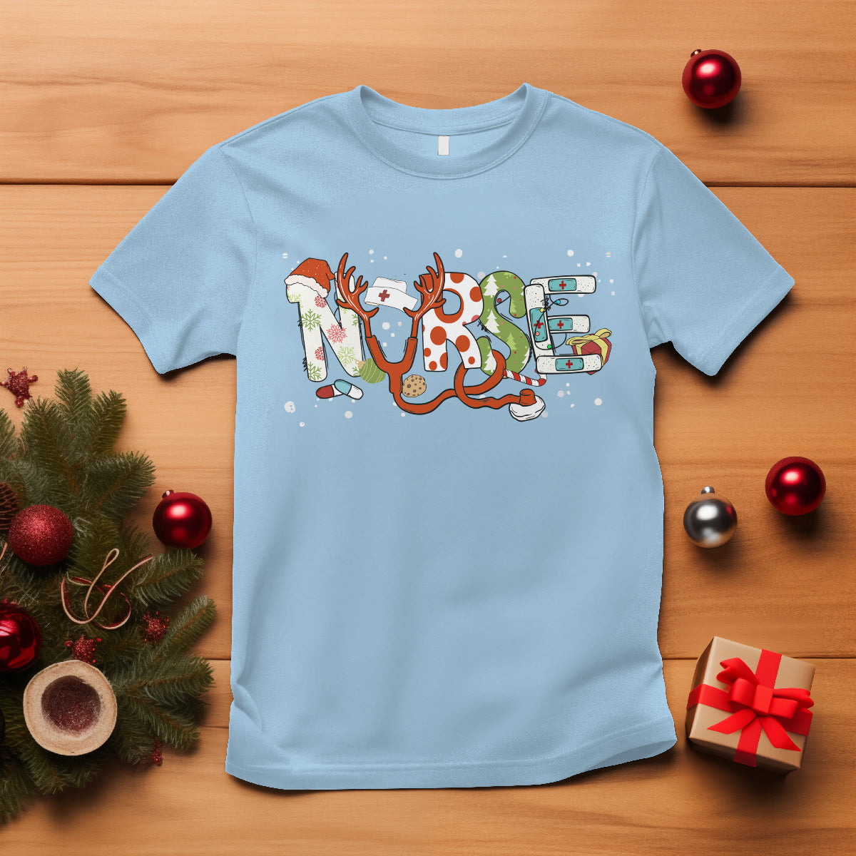 Christmas Nurse Xmas Stethoscope Reindeer Hat T Shirt - Wonder Print Shop