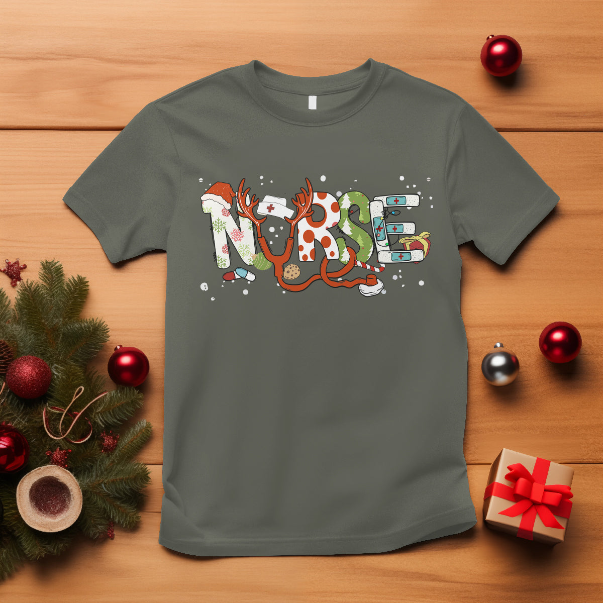 Christmas Nurse Xmas Stethoscope Reindeer Hat T Shirt - Wonder Print Shop