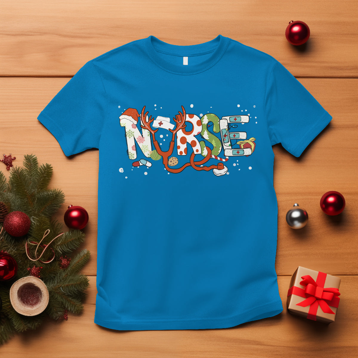 Christmas Nurse Xmas Stethoscope Reindeer Hat T Shirt - Wonder Print Shop