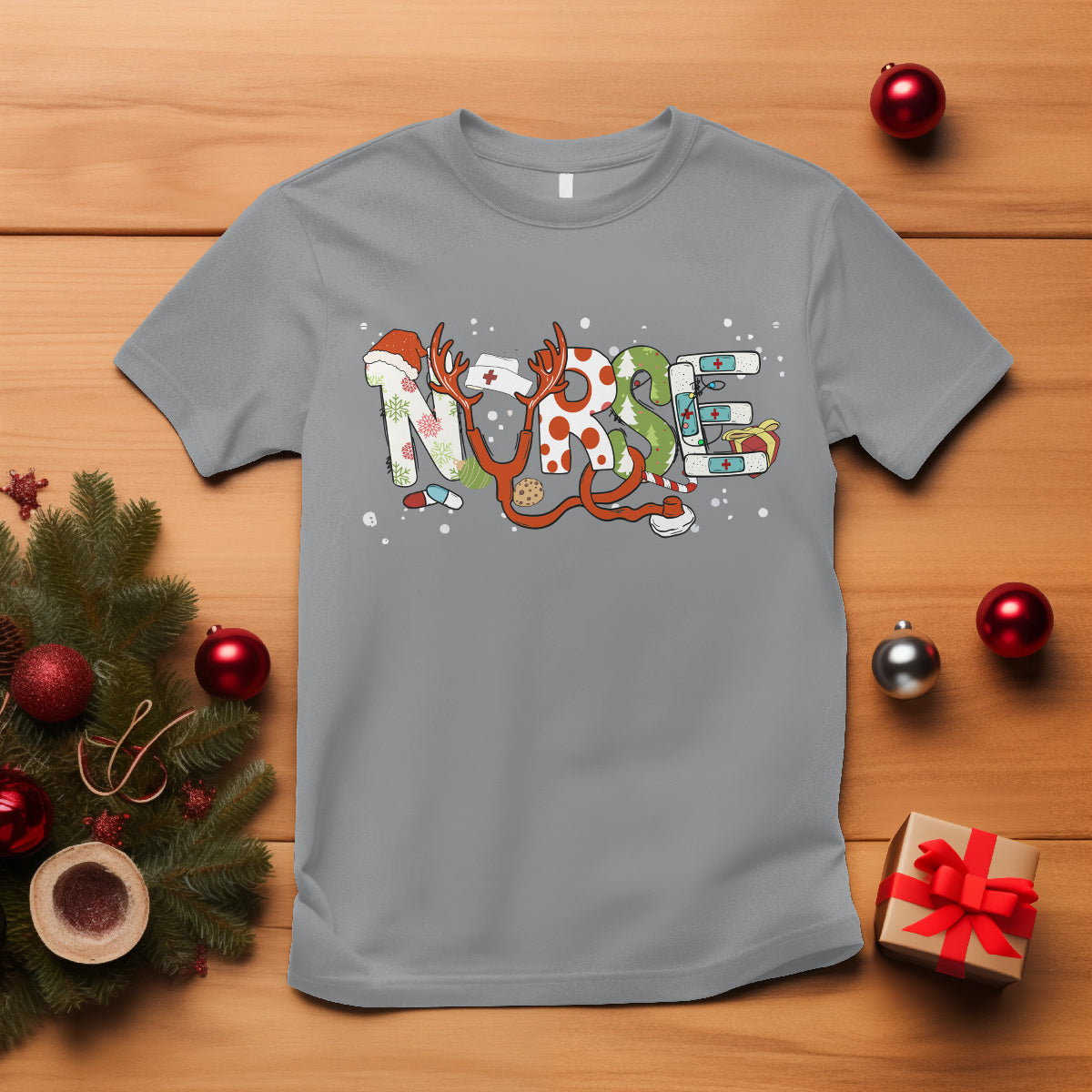 Christmas Nurse Xmas Stethoscope Reindeer Hat T Shirt - Wonder Print Shop