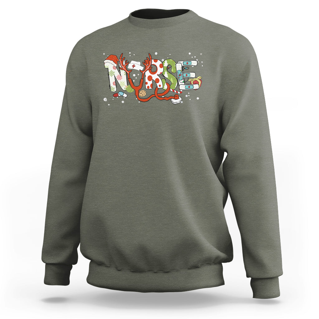 Christmas Nurse Xmas Stethoscope Reindeer Hat Sweatshirt - Wonder Print Shop