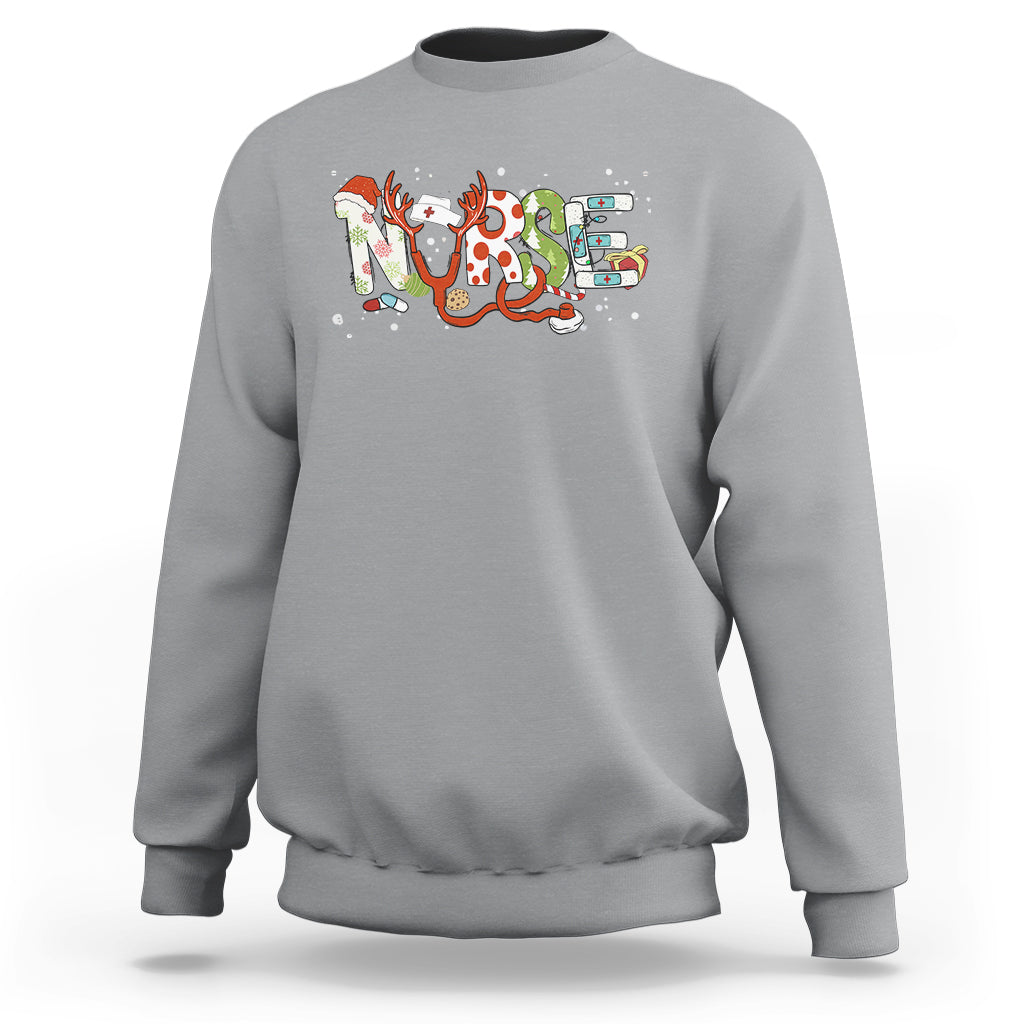 Christmas Nurse Xmas Stethoscope Reindeer Hat Sweatshirt - Wonder Print Shop