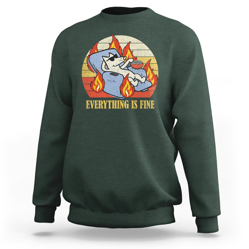 Everything Is Fine Dog Eating Popcorn Funny Burning Meme Sweatshirt - Wonder Print Shop