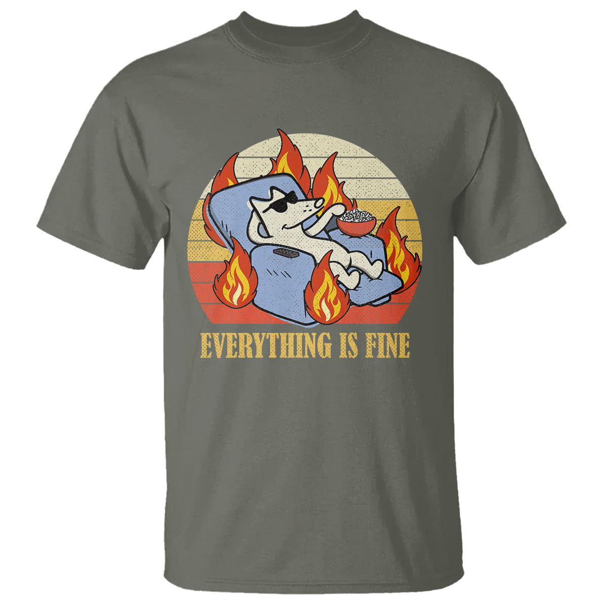 Everything Is Fine Dog Eating Popcorn Funny Burning Meme T Shirt - Wonder Print Shop