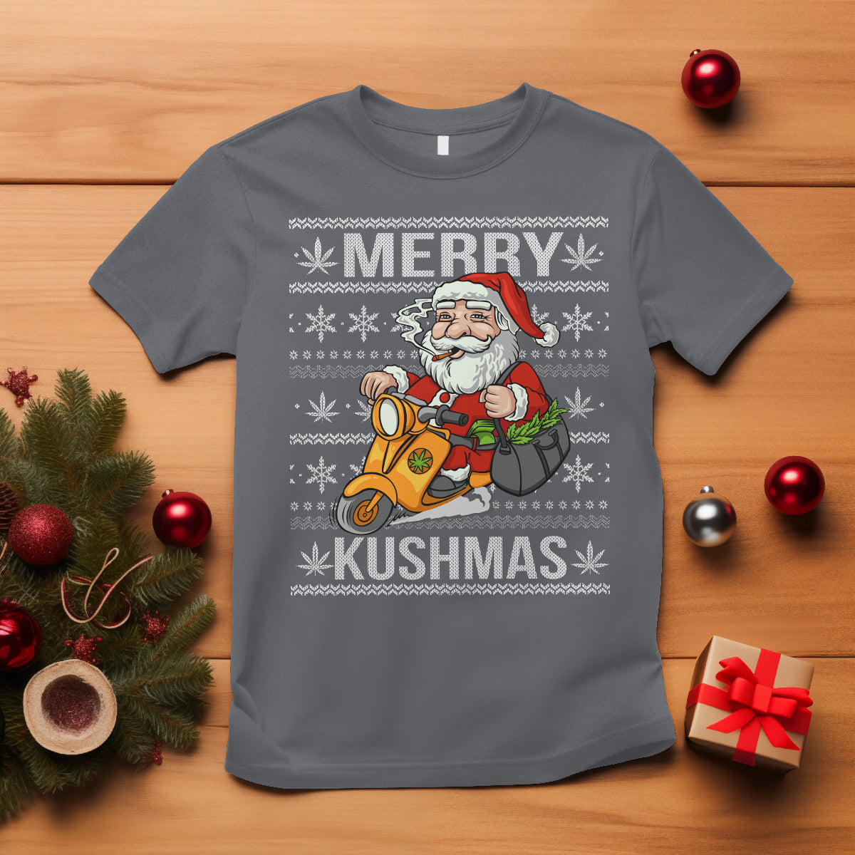Merry Kushmas Christmas Ugly Santa Smoking Cannabis Weed 420 T Shirt - Wonder Print Shop
