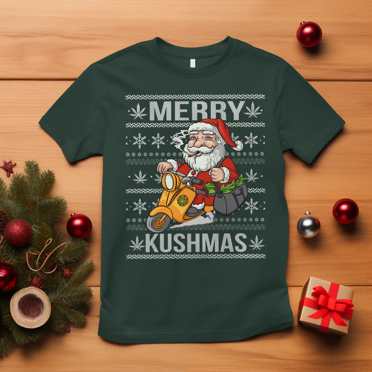 Merry Kushmas Christmas Ugly Santa Smoking Cannabis Weed 420 T Shirt - Wonder Print Shop