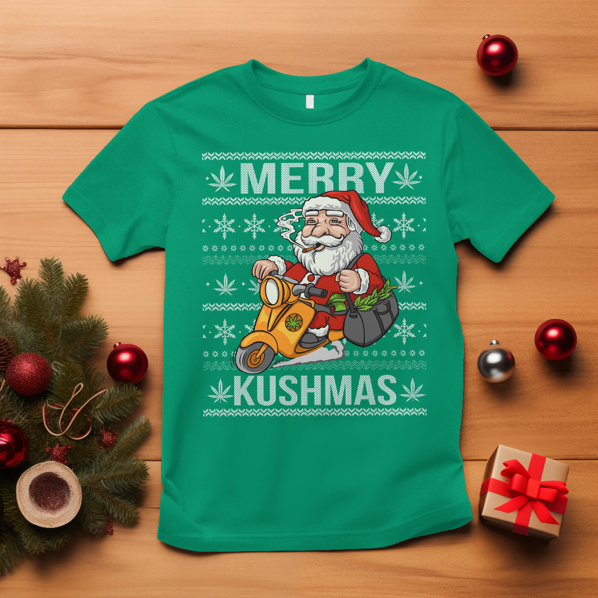 Merry Kushmas Christmas Ugly Santa Smoking Cannabis Weed 420 T Shirt - Wonder Print Shop