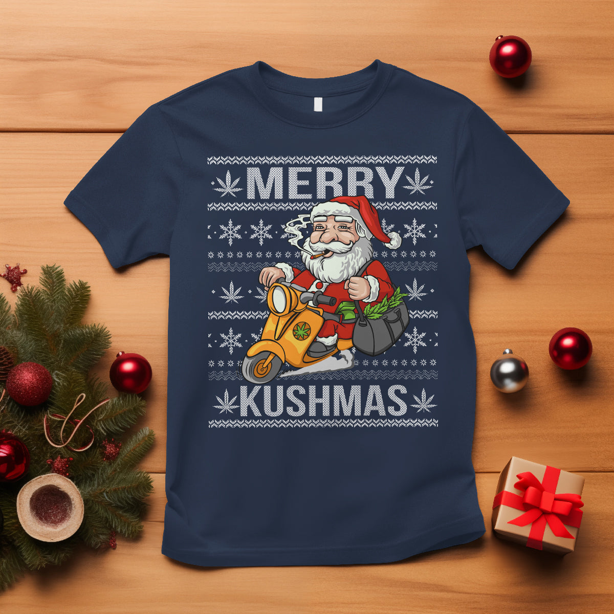 Merry Kushmas Christmas Ugly Santa Smoking Cannabis Weed 420 T Shirt - Wonder Print Shop
