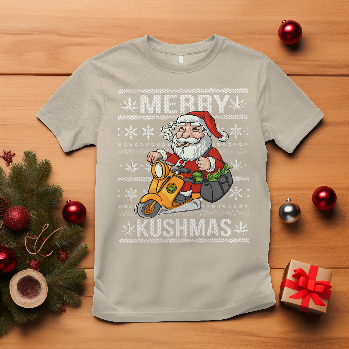Merry Kushmas Christmas Ugly Santa Smoking Cannabis Weed 420 T Shirt - Wonder Print Shop