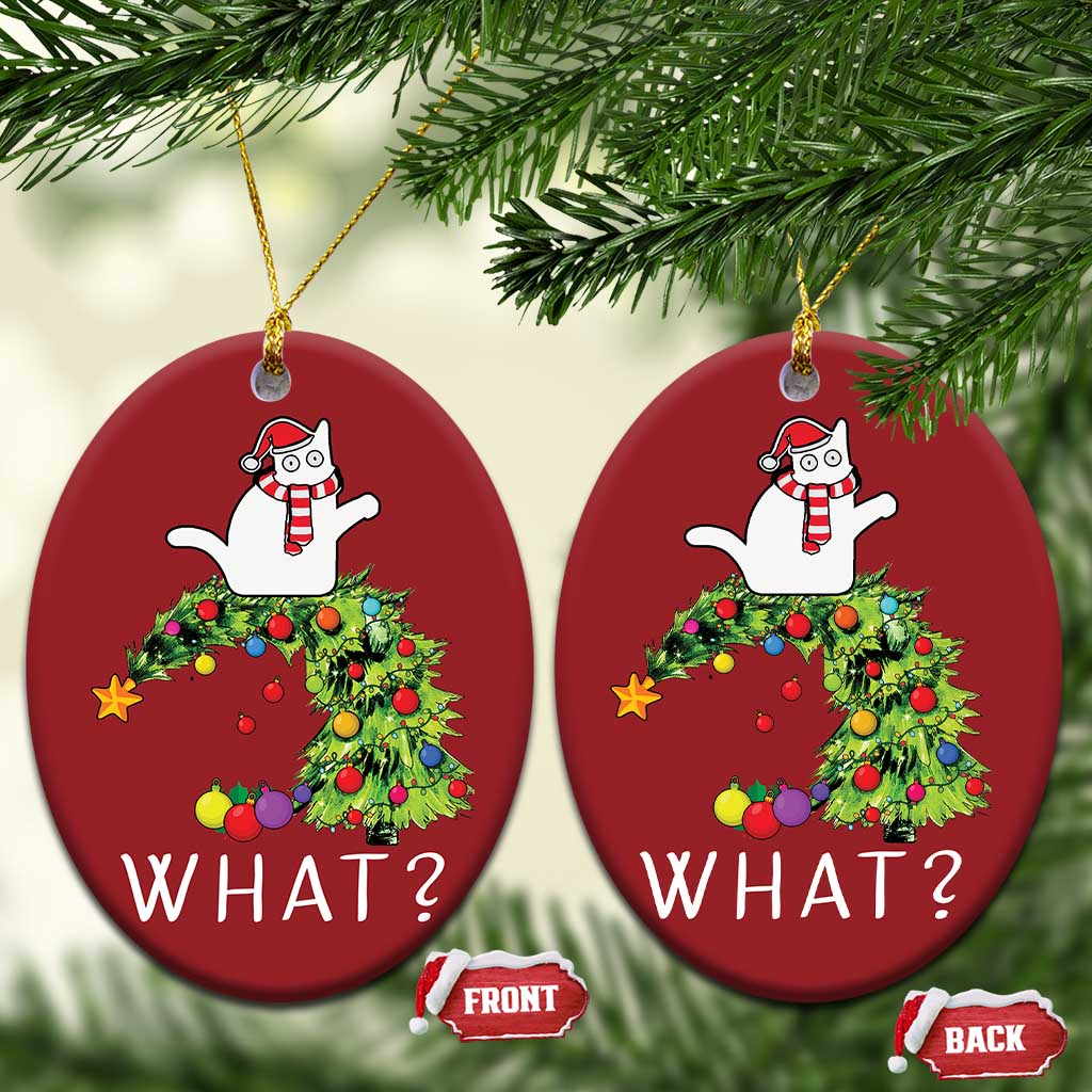 Funny Xmas Cat Christmas Ornament What? Mischievous Cat Pushing Christmas Tree - Wonder Print Shop