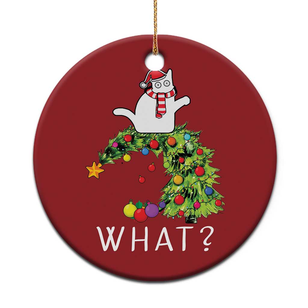 Funny Xmas Cat Christmas Ornament What? Mischievous Cat Pushing Christmas Tree - Wonder Print Shop