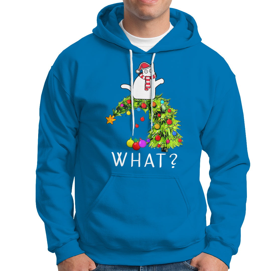 What? Cat Pushing Christmas Tree Xmas Mischievous Cat Lover Hoodie - Wonder Print Shop