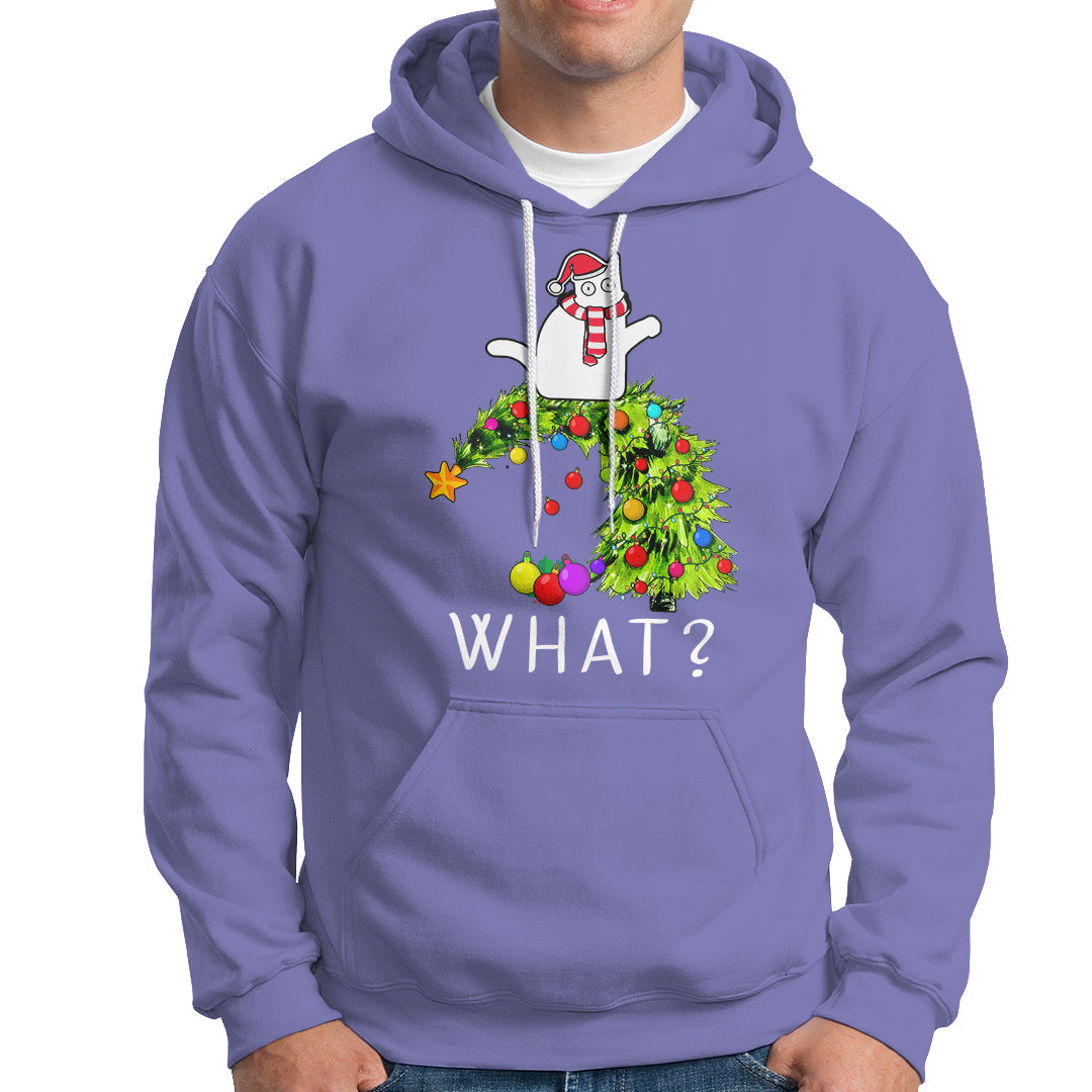 What? Cat Pushing Christmas Tree Xmas Mischievous Cat Lover Hoodie - Wonder Print Shop
