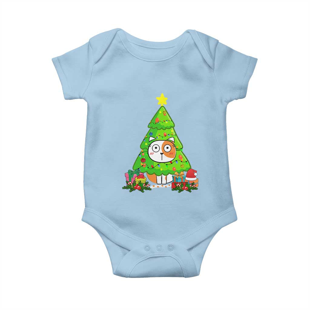 Funny Xmas Cat Baby Onesie What? Cat Pushing Christmas Tree Mischievous Cat Lover
