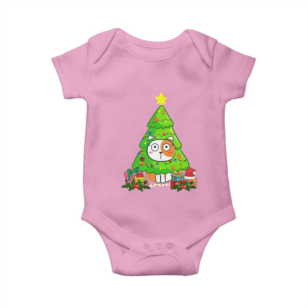 Funny Xmas Cat Baby Onesie What? Cat Pushing Christmas Tree Mischievous Cat Lover