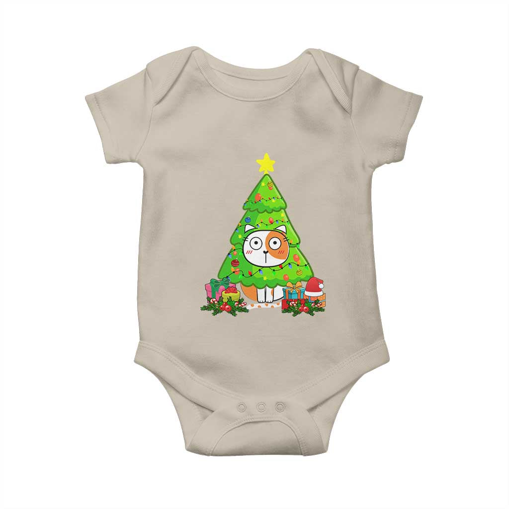 Funny Xmas Cat Baby Onesie What? Cat Pushing Christmas Tree Mischievous Cat Lover