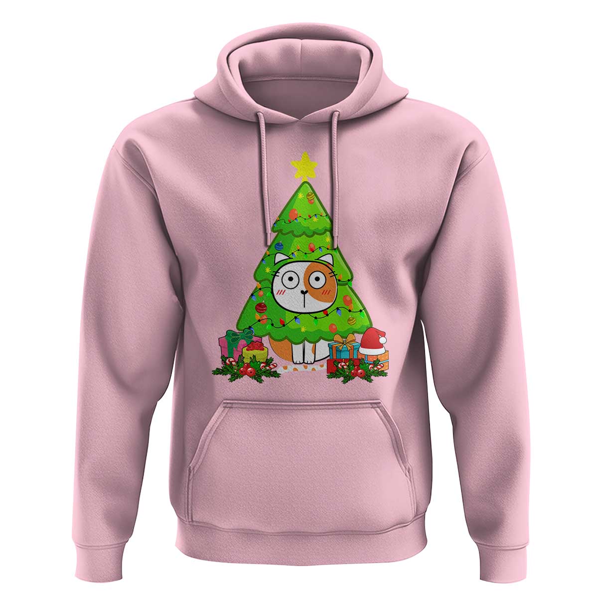 Funny Xmas Cat Hoodie What? Cat Pushing Christmas Tree Mischievous Cat Lover