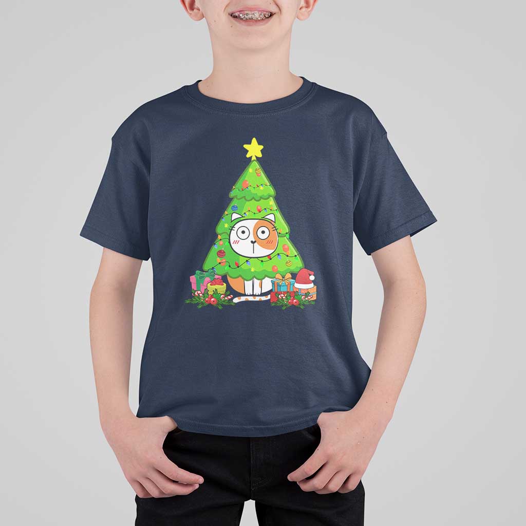 Funny Xmas Cat T Shirt For Kid What? Cat Pushing Christmas Tree Mischievous Cat Lover - Wonder Print Shop