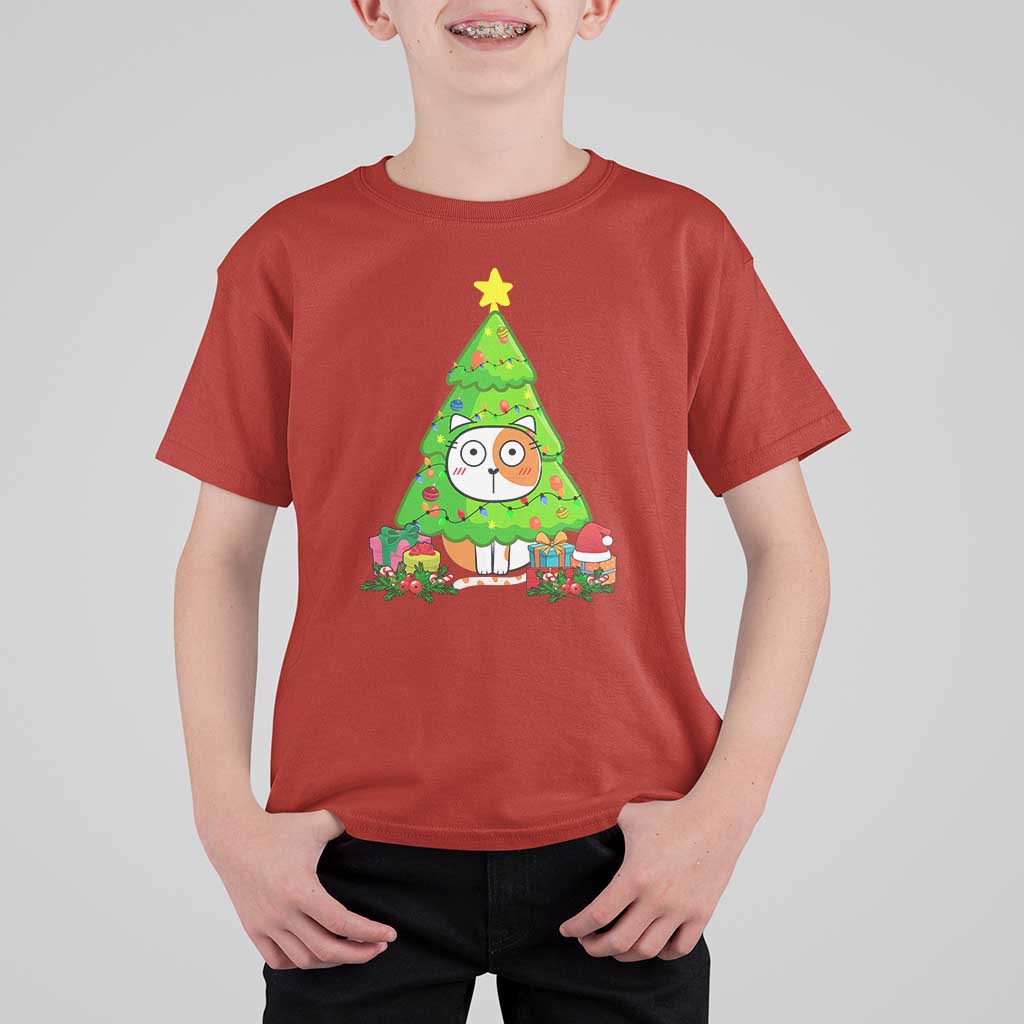 Funny Xmas Cat T Shirt For Kid What? Cat Pushing Christmas Tree Mischievous Cat Lover - Wonder Print Shop