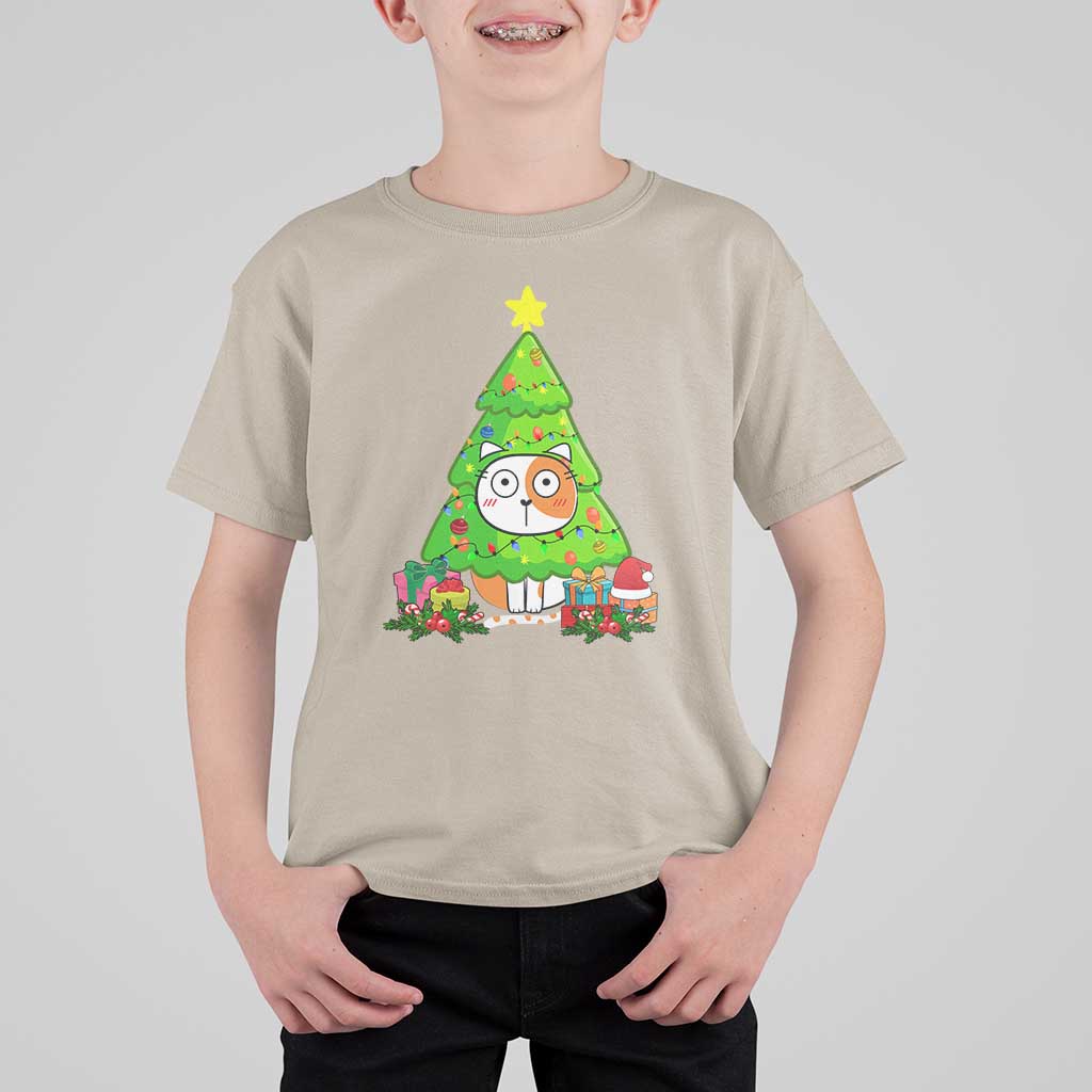 Funny Xmas Cat T Shirt For Kid What? Cat Pushing Christmas Tree Mischievous Cat Lover - Wonder Print Shop