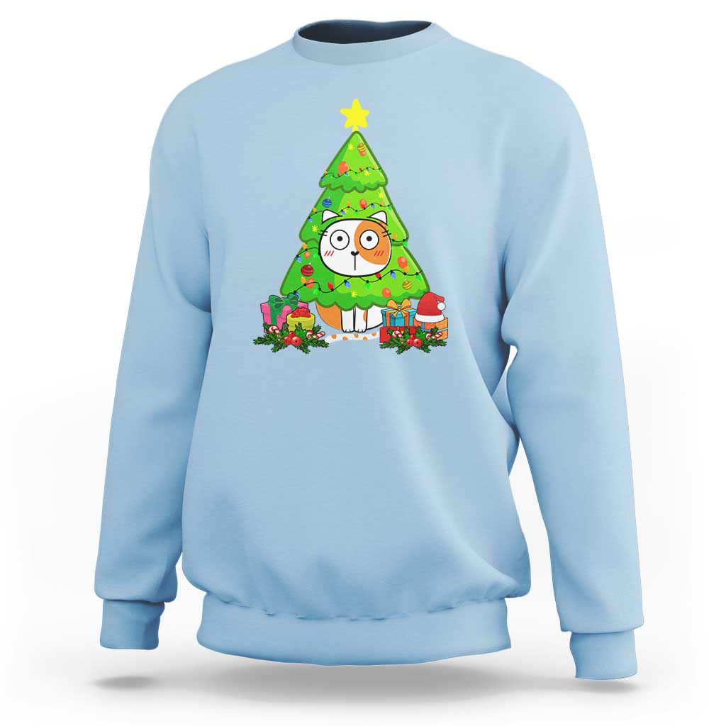 Funny Xmas Cat Sweatshirt What? Cat Pushing Christmas Tree Mischievous Cat Lover - Wonder Print Shop