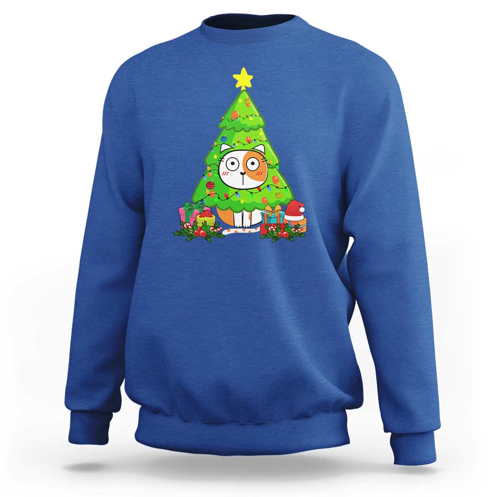 Funny Xmas Cat Sweatshirt What? Cat Pushing Christmas Tree Mischievous Cat Lover - Wonder Print Shop