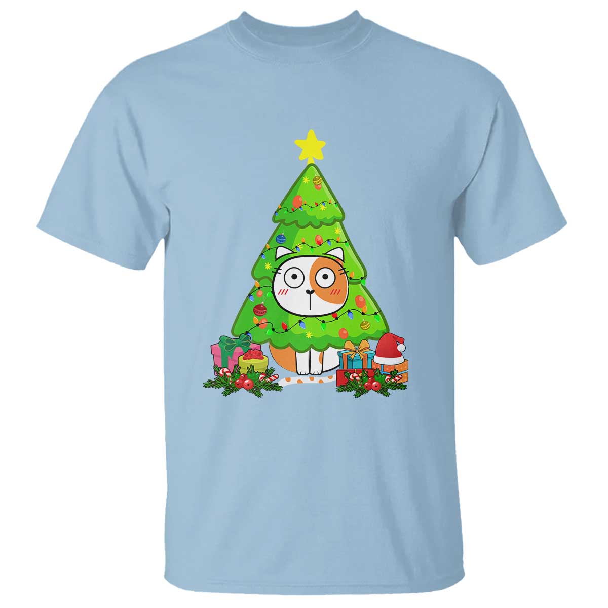 Funny Xmas Cat T Shirt What? Cat Pushing Christmas Tree Mischievous Cat Lover - Wonder Print Shop