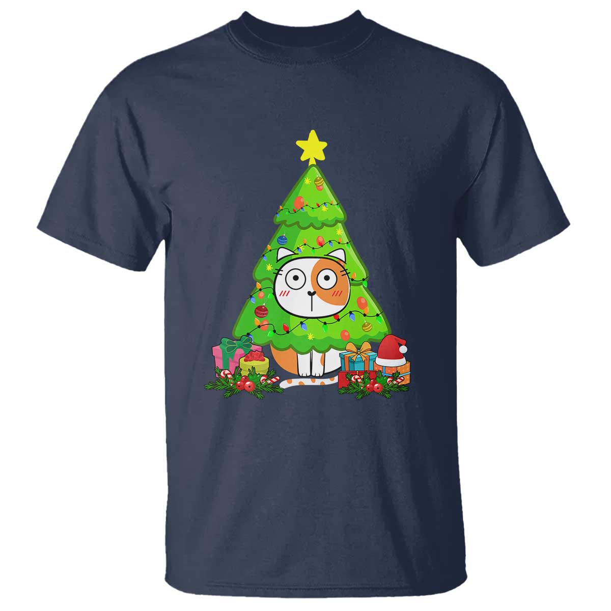 Funny Xmas Cat T Shirt What? Cat Pushing Christmas Tree Mischievous Cat Lover - Wonder Print Shop