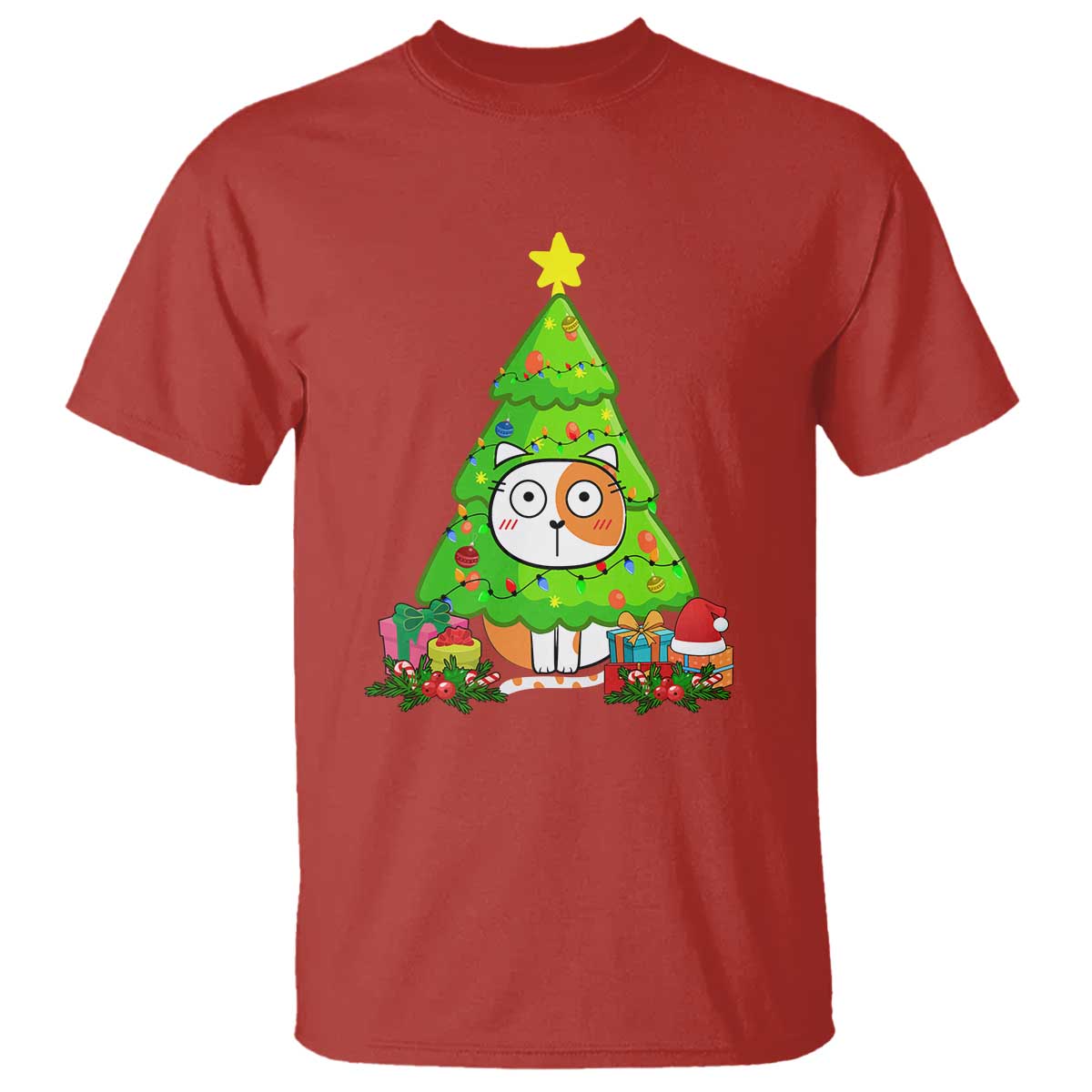 Funny Xmas Cat T Shirt What? Cat Pushing Christmas Tree Mischievous Cat Lover - Wonder Print Shop