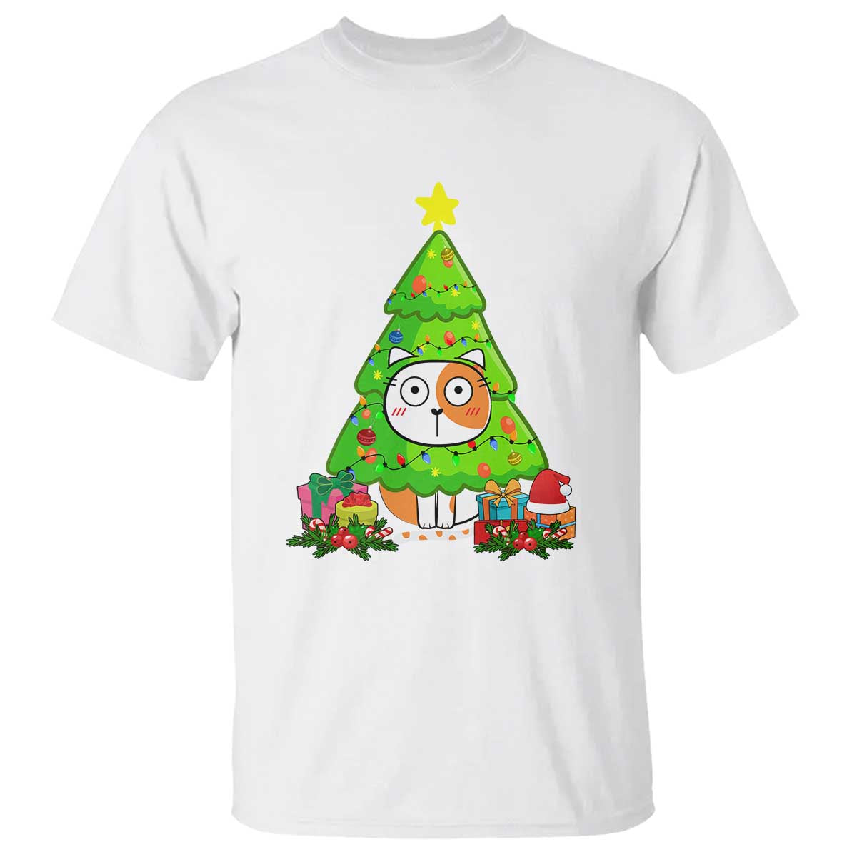 Funny Xmas Cat T Shirt What? Cat Pushing Christmas Tree Mischievous Cat Lover - Wonder Print Shop