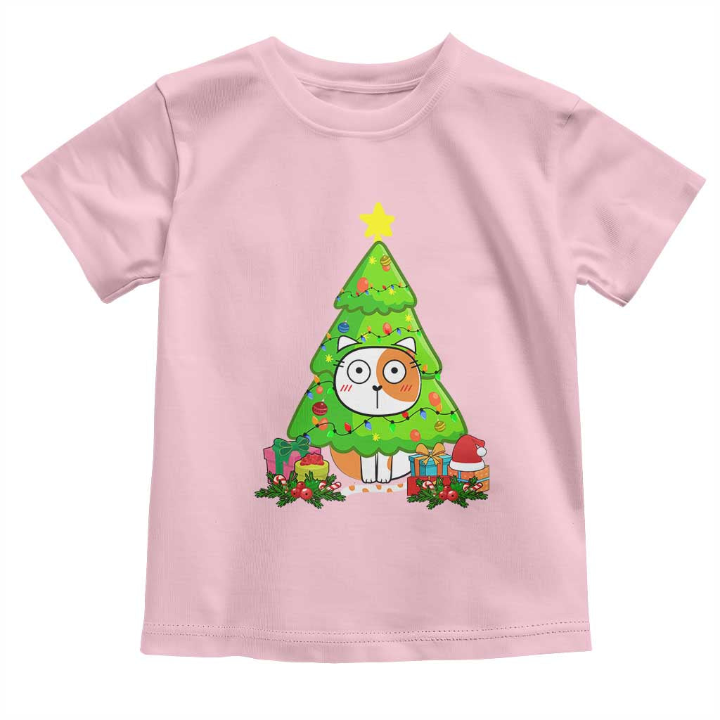 Funny Xmas Cat Toddler T Shirt What? Cat Pushing Christmas Tree Mischievous Cat Lover