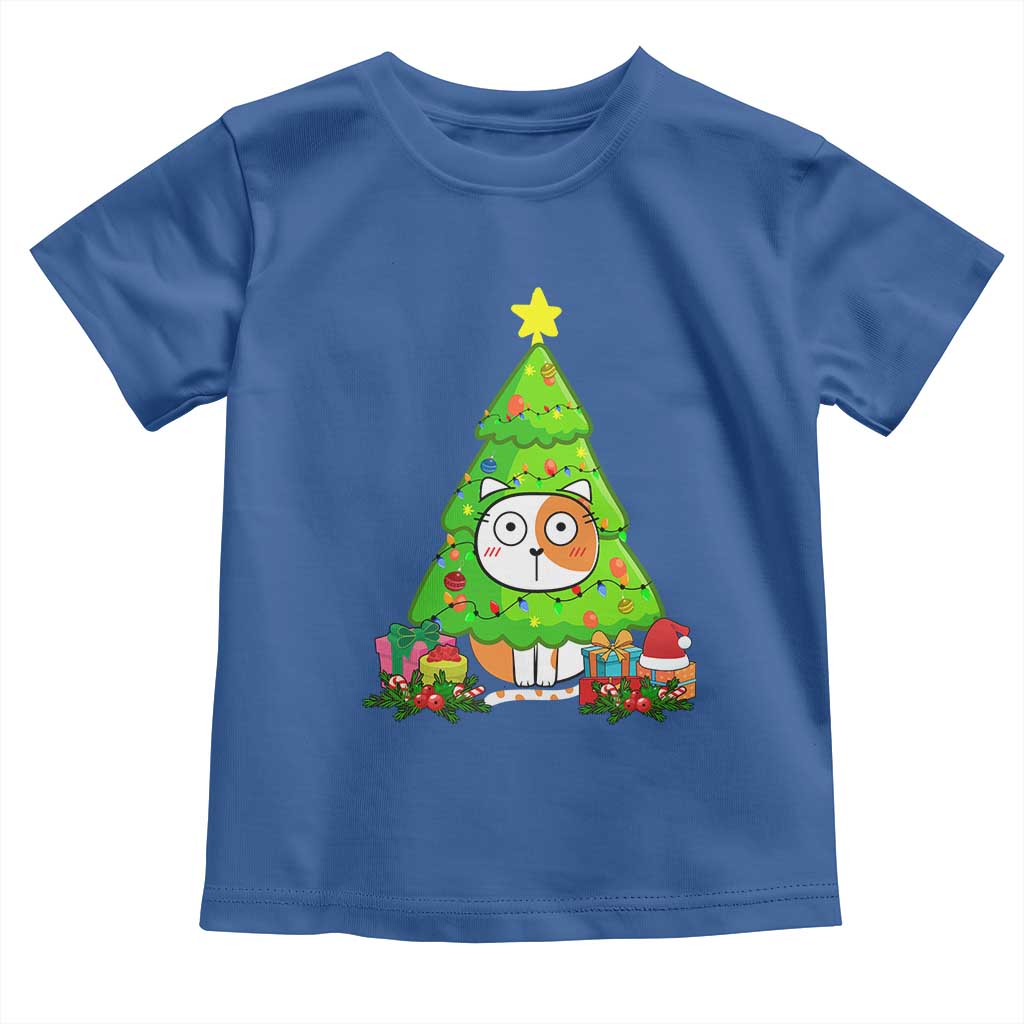 Funny Xmas Cat Toddler T Shirt What? Cat Pushing Christmas Tree Mischievous Cat Lover