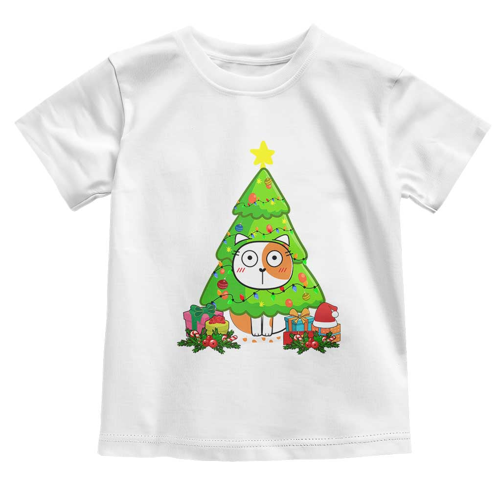 Funny Xmas Cat Toddler T Shirt What? Cat Pushing Christmas Tree Mischievous Cat Lover