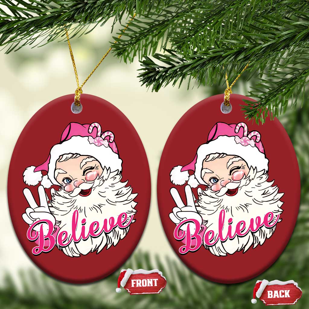 Believe Christmas Vintage Pink Santa Claus Christmas Ornament - Wonder Print Shop