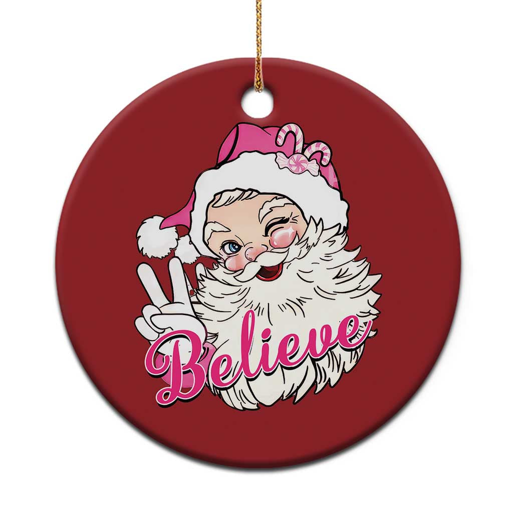 Believe Christmas Vintage Pink Santa Claus Christmas Ornament - Wonder Print Shop