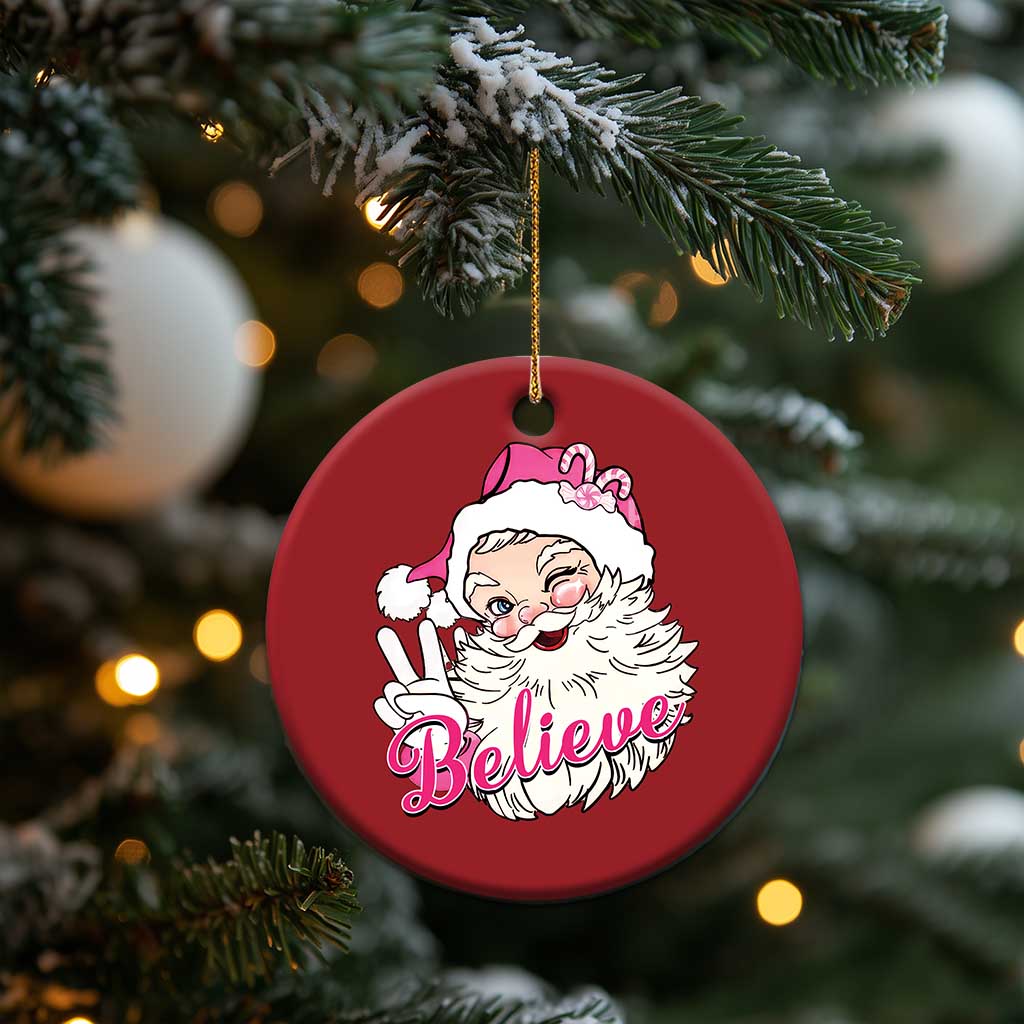 Believe Christmas Vintage Pink Santa Claus Christmas Ornament - Wonder Print Shop