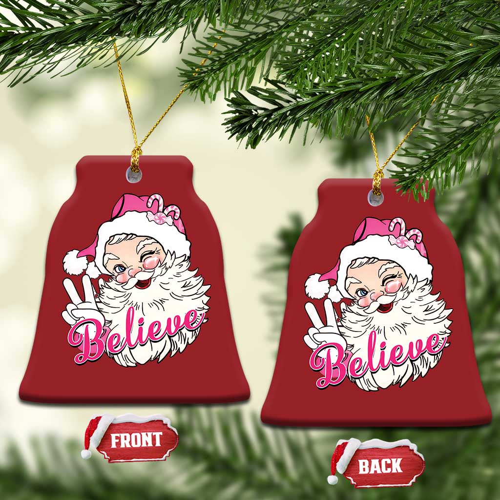 Believe Christmas Vintage Pink Santa Claus Christmas Ornament - Wonder Print Shop