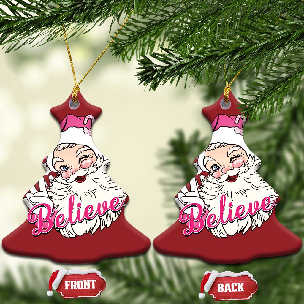 Believe Christmas Vintage Pink Santa Claus Christmas Ornament - Wonder Print Shop
