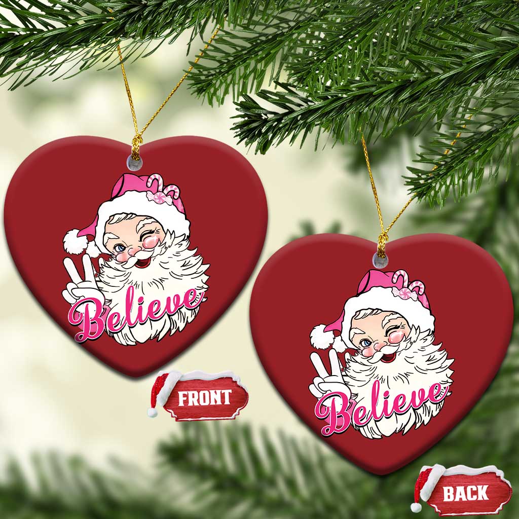 Believe Christmas Vintage Pink Santa Claus Christmas Ornament - Wonder Print Shop