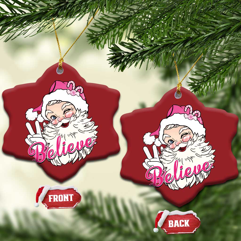 Believe Christmas Vintage Pink Santa Claus Christmas Ornament - Wonder Print Shop