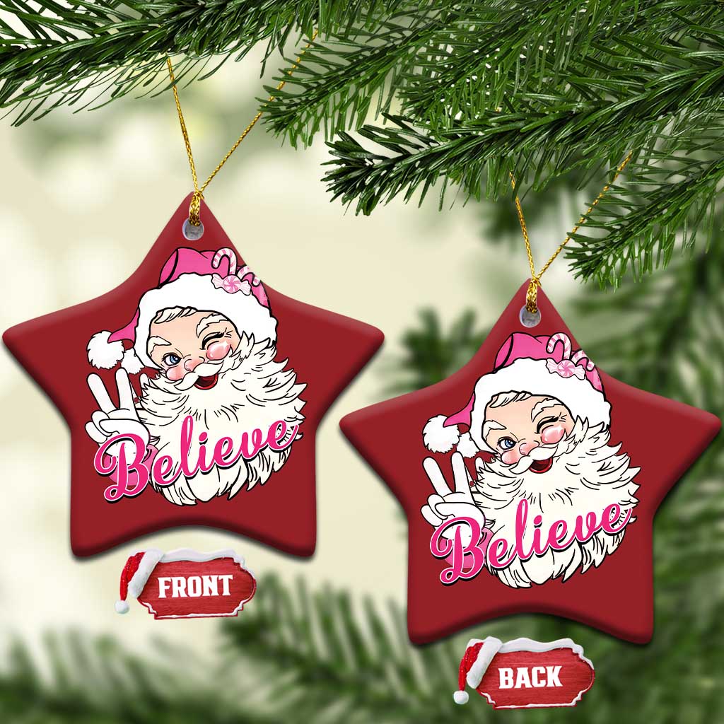 Believe Christmas Vintage Pink Santa Claus Christmas Ornament - Wonder Print Shop