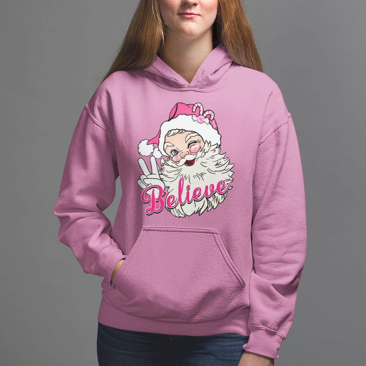 Believe Christmas Vintage Pink Santa Claus Hoodie - Wonder Print Shop