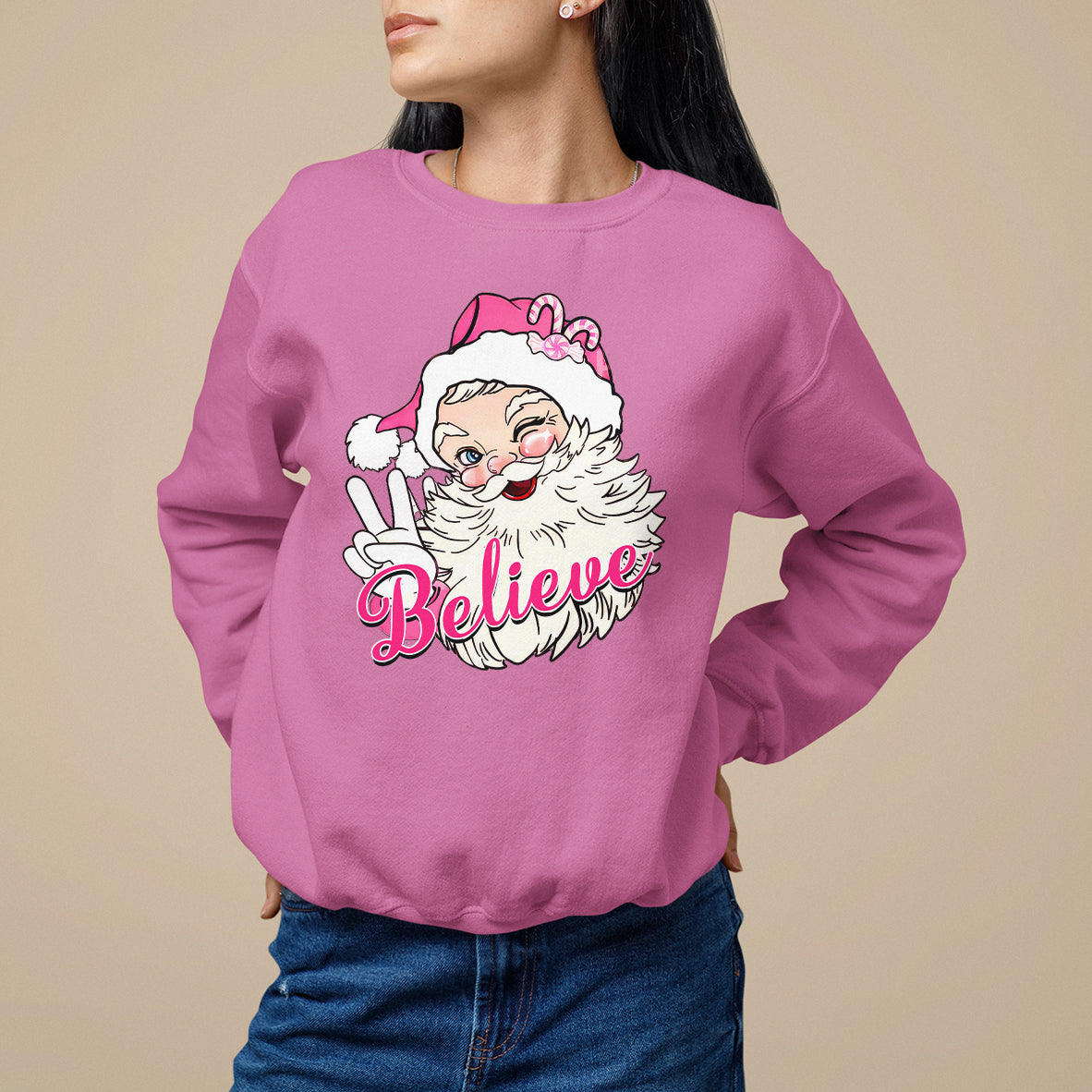 Believe Christmas Vintage Pink Santa Claus Sweatshirt - Wonder Print Shop