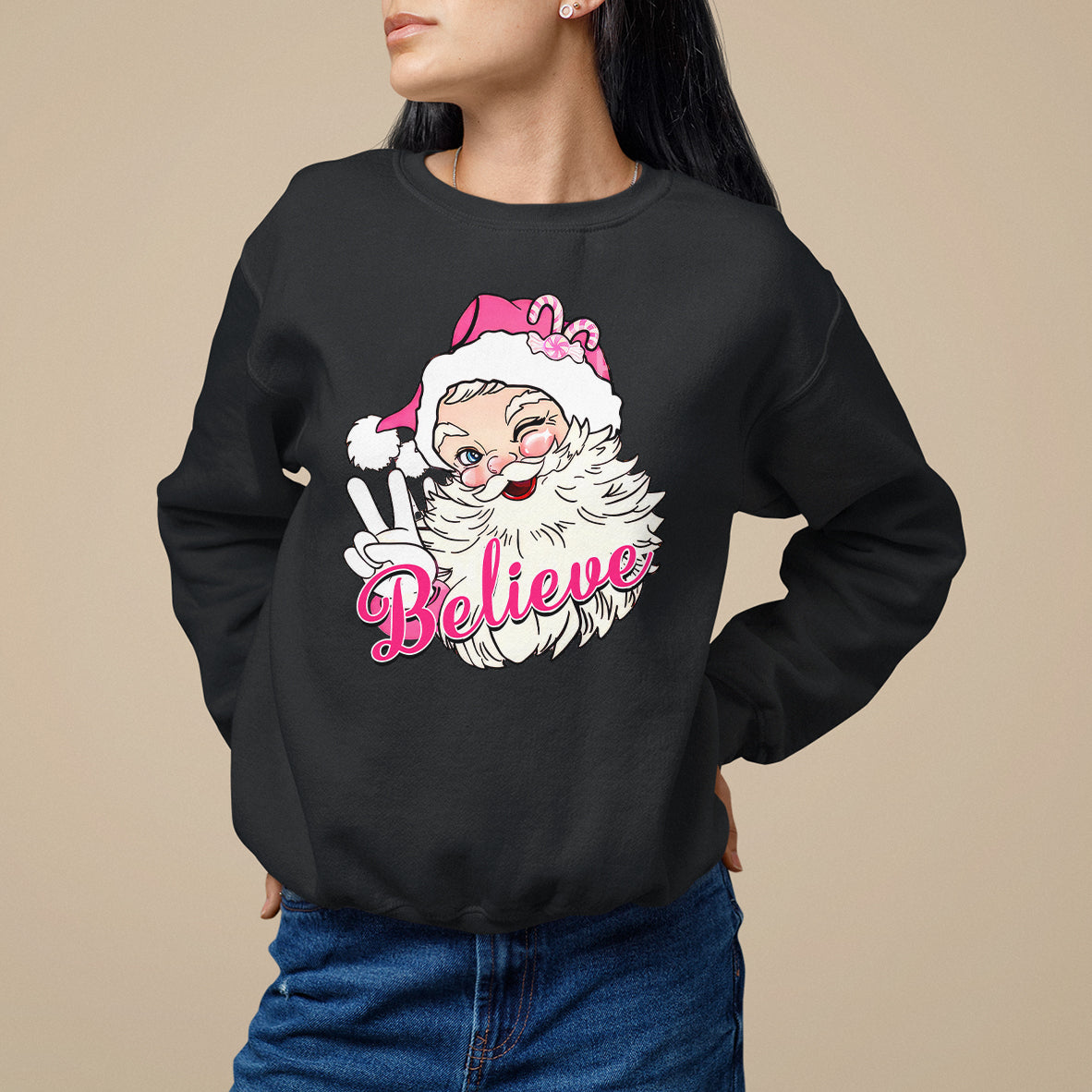 Believe Christmas Vintage Pink Santa Claus Sweatshirt - Wonder Print Shop