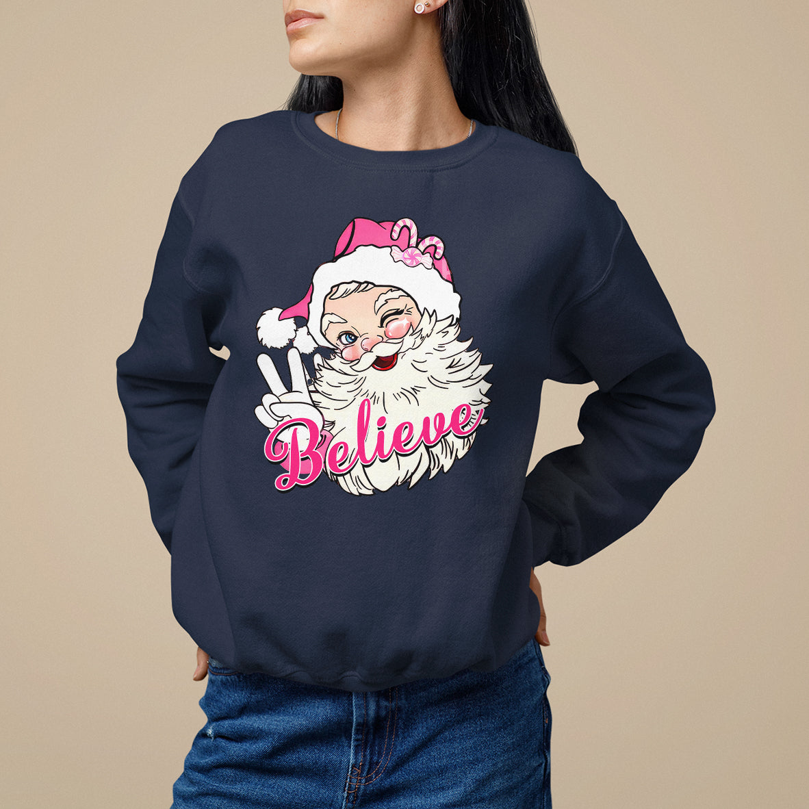 Believe Christmas Vintage Pink Santa Claus Sweatshirt - Wonder Print Shop
