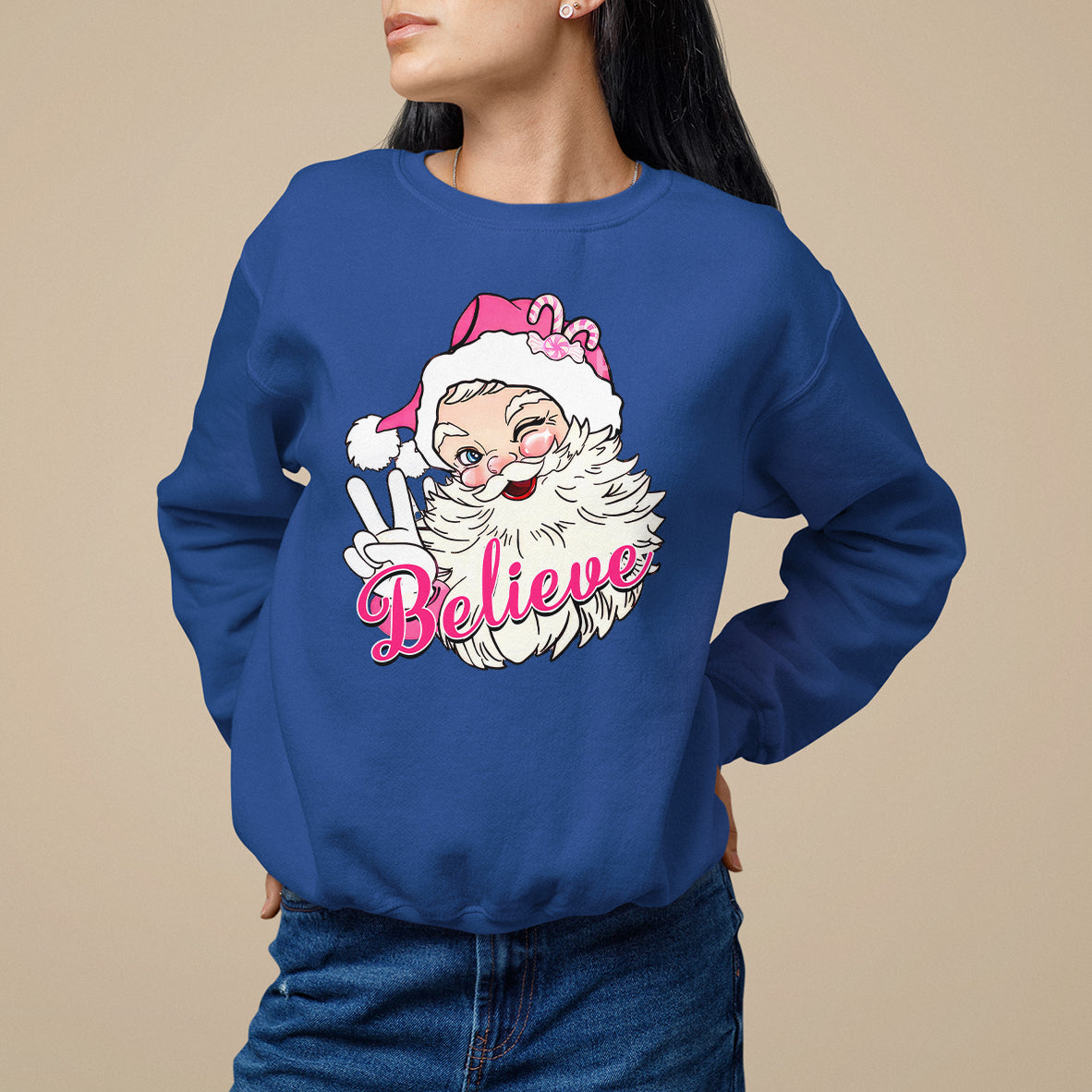 Believe Christmas Vintage Pink Santa Claus Sweatshirt - Wonder Print Shop