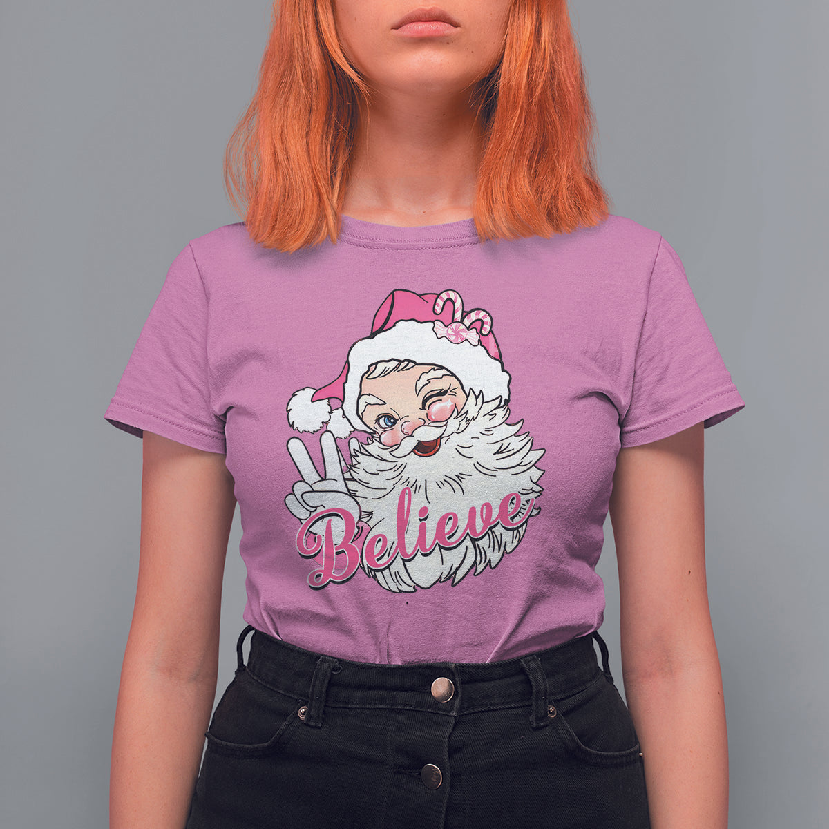 Believe Christmas Vintage Pink Santa Claus T Shirt For Women - Wonder Print Shop